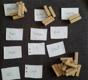 Fördelning av klossar under en skoldag.